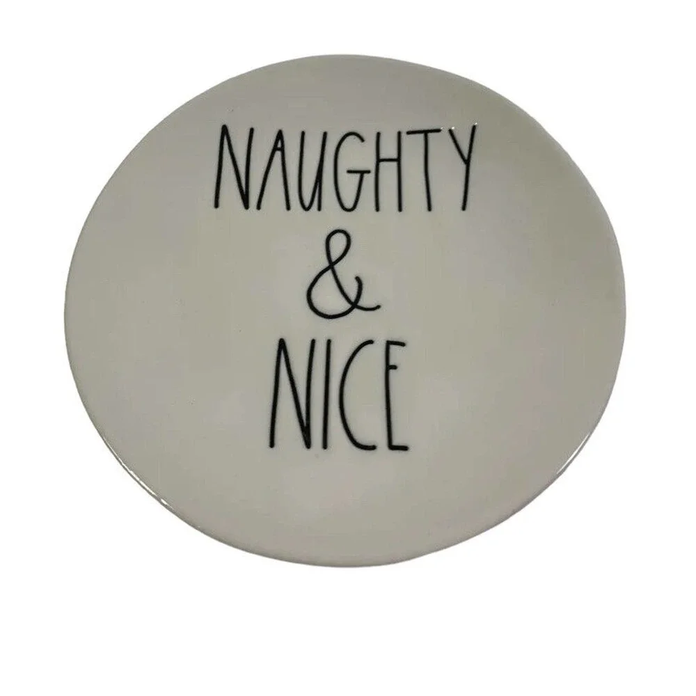 NWT 4 Rae Dunn Magenta Naughty & Nice 6” Plates Christmas Holiday Appetizer Blk